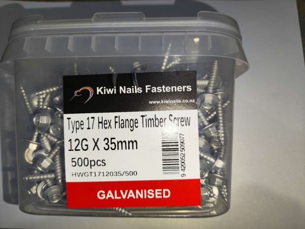 12g 12G X 35Mm Galvanised Hex Flange Head Timber Screw (200Pack /500 Pack)
